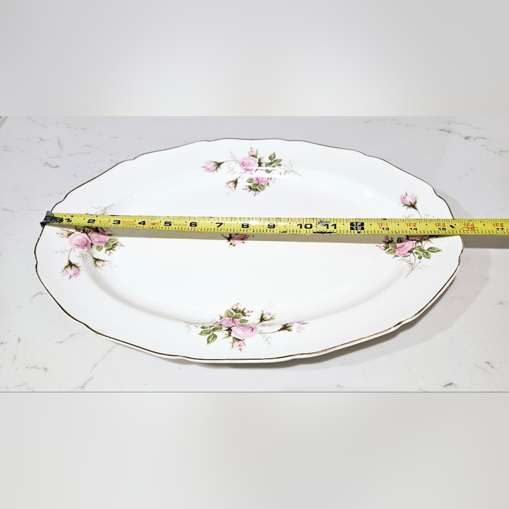 Vintage Canonsburg Pink Moss Rose Oval Serving Platter - Picture 6 of 7